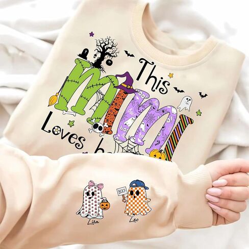 Personalized Mama Grandma Gigi Mimi Nana Halloween Shirt Kids Name on Sleeve Custom Gifts Sweatshirt for Halloween in Saudi Arabia