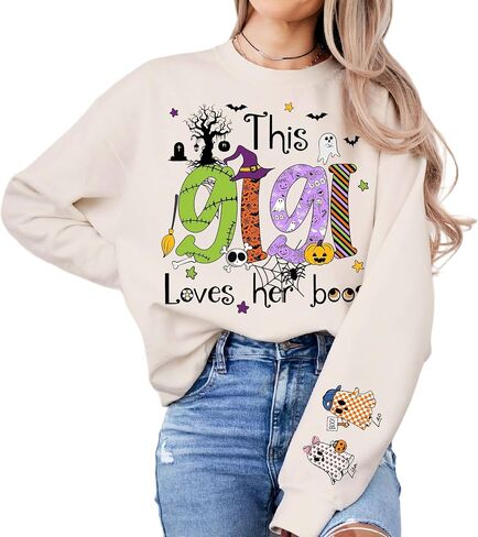 Personalized Mama Grandma Gigi Mimi Nana Halloween Shirt Kids Name on Sleeve Custom Gifts Sweatshirt for Halloween in Saudi Arabia