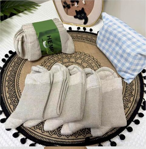 Hemp Organic Linen Crew Socks, Light Gray, Textured Knit, Casual Comfort, 5 Pack in Saudi Arabia