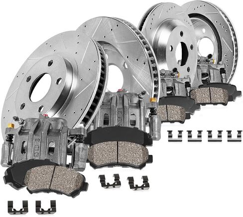 طقم فرامل أمامية وخلفية لأجزاء فرامل Callahan لسيارة Ford F-150 1999-2000 [نموذج محدد] استبدال دوارات الفرامل المشقوقة ووسادات الفرامل السيراميكية in Saudi Arabia