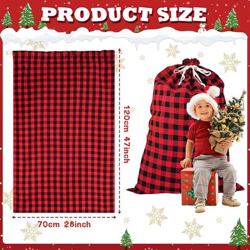 35''x55''Jumbo Christmas Drawstring Gift Bags,2PCS Cotton Santa Bag, Buffalo Plaid Christmas Gift Bags Santa Sack with Drawstring,Heavy Christmas Bags for Christmas Holiday Gift Giving and Party Decor in Kuwait