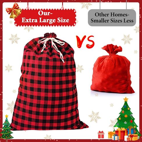 35''x55''Jumbo Christmas Drawstring Gift Bags,2PCS Cotton Santa Bag, Buffalo Plaid Christmas Gift Bags Santa Sack with Drawstring,Heavy Christmas Bags for Christmas Holiday Gift Giving and Party Decor in Kuwait