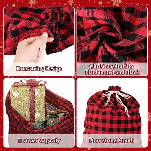 35''x55''Jumbo Christmas Drawstring Gift Bags,2PCS Cotton Santa Bag, Buffalo Plaid Christmas Gift Bags Santa Sack with Drawstring,Heavy Christmas Bags for Christmas Holiday Gift Giving and Party Decor in Kuwait