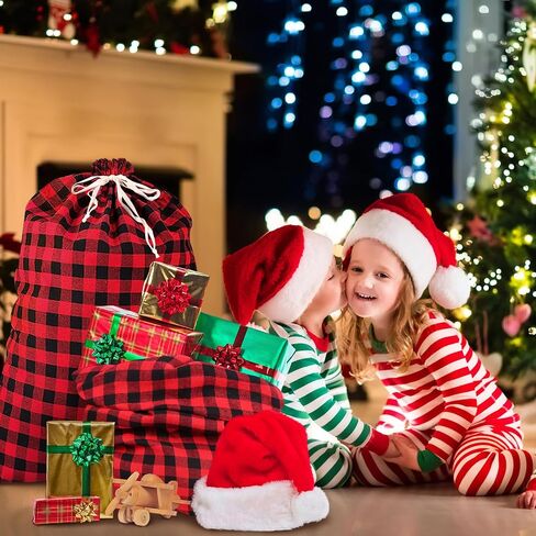 35''x55''Jumbo Christmas Drawstring Gift Bags,2PCS Cotton Santa Bag, Buffalo Plaid Christmas Gift Bags Santa Sack with Drawstring,Heavy Christmas Bags for Christmas Holiday Gift Giving and Party Decor in Kuwait
