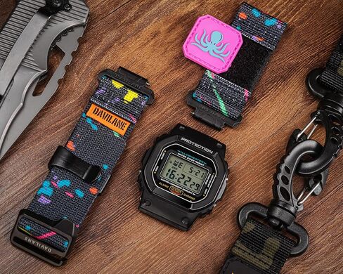 سوار ساعة من النايلون 16 ملم متوافق مع G-Shock DW-5600/6900/5700/8900، GW-M5610/6900، GD-100/110/120/350/GM-2100/GA2100/GA-B2100، تصميم رقع عسكرية، حزام ساعة خارجي سريع التحرير للرجال والنساء in Kuwait