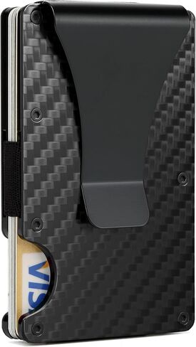 Wallet for Men, Slim Minimalist Carbon Fiber Wallet with Metal Money Clip/Cash Strap, RFID Blocking Aluminum Card Holder,Matte Carbon Fiber in Saudi Arabia