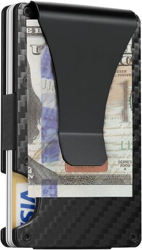 Wallet for Men, Slim Minimalist Carbon Fiber Wallet with Metal Money Clip/Cash Strap, RFID Blocking Aluminum Card Holder,Matte Carbon Fiber in Saudi Arabia