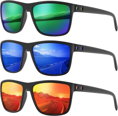 Fanshen Square Polarized Sunglasses for Men, 3 Pack Lightweight UV Protection Sun Glasses for Driving Fishing Golf in Kuwait