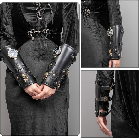 قطعة واحدة من واقي المعصم Steampunk Compass - معصم PU قابل للتعديل من عصر النهضة للحفلات التنكرية والأزياء والأزياء القوطية (أسود) (مفرد) in Saudi Arabia