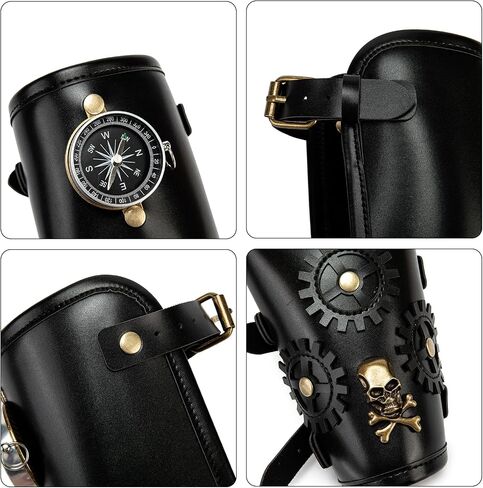 قطعة واحدة من واقي المعصم Steampunk Compass - معصم PU قابل للتعديل من عصر النهضة للحفلات التنكرية والأزياء والأزياء القوطية (أسود) (مفرد) in Saudi Arabia