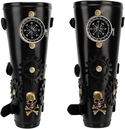 قطعة واحدة من واقي المعصم Steampunk Compass - معصم PU قابل للتعديل من عصر النهضة للحفلات التنكرية والأزياء والأزياء القوطية (أسود) (مفرد) in Saudi Arabia
