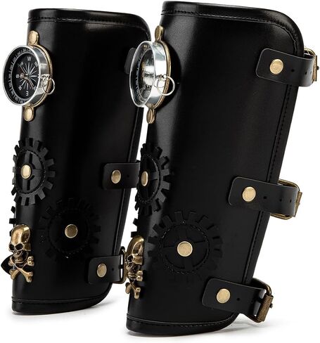 قطعة واحدة من واقي المعصم Steampunk Compass - معصم PU قابل للتعديل من عصر النهضة للحفلات التنكرية والأزياء والأزياء القوطية (أسود) (مفرد) in Saudi Arabia