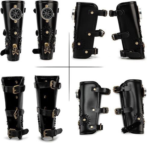 قطعة واحدة من واقي المعصم Steampunk Compass - معصم PU قابل للتعديل من عصر النهضة للحفلات التنكرية والأزياء والأزياء القوطية (أسود) (مفرد) in Saudi Arabia
