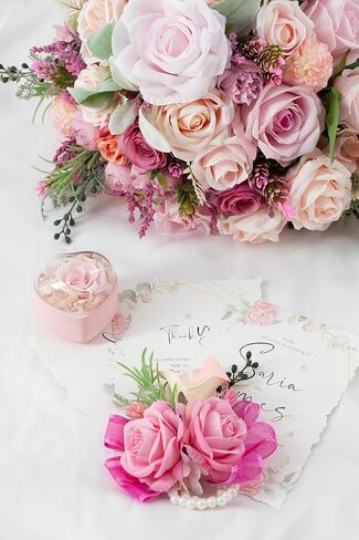 Soft Rose Pink Corsage and Boutonniere Set for Wedding Prom, Artificial Calla Lily Rose Flower Wrist Corsage Bracelets, Homecoming Wristlet, Boutonniere for Men Suit Decorations in Kuwait