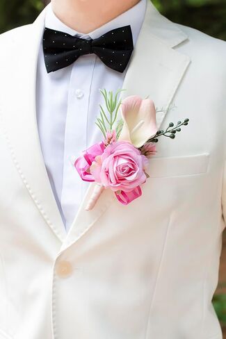Soft Rose Pink Corsage and Boutonniere Set for Wedding Prom, Artificial Calla Lily Rose Flower Wrist Corsage Bracelets, Homecoming Wristlet, Boutonniere for Men Suit Decorations in Kuwait