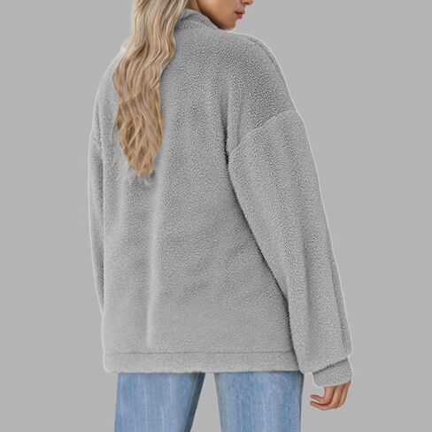Womens Fuzzy Fleece Jackets Sherpa Jacket Button Down Stand Collar Coats with Pockets Teddy Coat Fall Casual Outerwear in Saudi Arabia