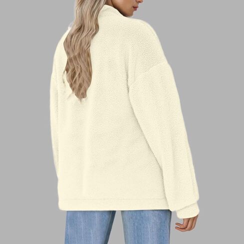Womens Fuzzy Fleece Jackets Sherpa Jacket Button Down Stand Collar Coats with Pockets Teddy Coat Fall Casual Outerwear in Saudi Arabia