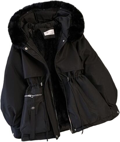 سترة نسائية لطيفة صلبة متوسطة الطول سترة شتوية مقاومة للطقس معطف ثلج دافئ ناعم وسميك in Kuwait