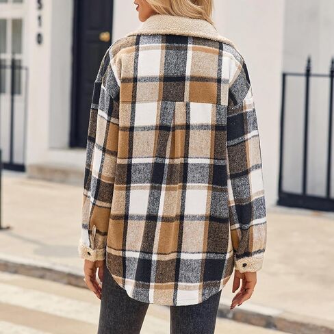 Womens Casual Shacket 2025 Fashion Flannel Plaid Shirts Long Sleeve Button Down Jacket Fall Outwear Coats in Saudi Arabia