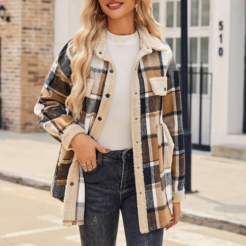 Womens Casual Shacket 2025 Fashion Flannel Plaid Shirts Long Sleeve Button Down Jacket Fall Outwear Coats in Saudi Arabia