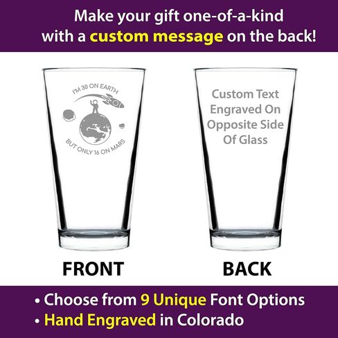 Age on Mars 30 - Pint Glass for Beer - Unique Funny 30th Birthday Gifts for Women and Men - 16 oz Glasses in Saudi Arabia