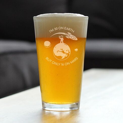 Age on Mars 30 - Pint Glass for Beer - Unique Funny 30th Birthday Gifts for Women and Men - 16 oz Glasses in Saudi Arabia
