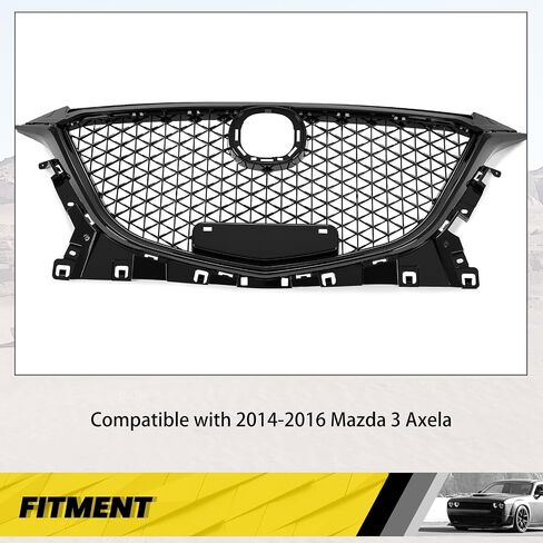 KUAFU Front Grill Compatible with 2014 2015 2016 Mazda 3 Axela Bumper Upper Hood Grille Painted Black in Saudi Arabia