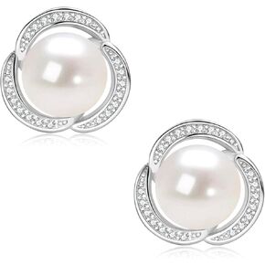 أقراط اللؤلؤ للنساء من لؤلؤ المياه العذبة الأبيض المزروع مع زركونيا مكعب هدايا مجوهرات لعيد الميلاد وعيد الأم وعيد الأم لها in Kuwait