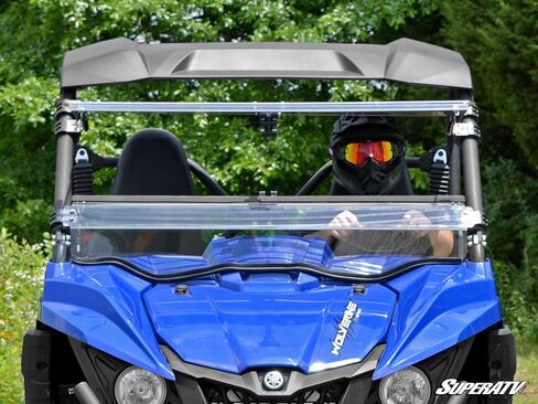 SuperATV مقاوم للخدش 3 في 1 زجاج أمامي قابل للطي لـ 2015-2018 Yamaha Wolverine، مفتوح، مزود بفتحات تهوية أو مغلق بالكامل، 1/4 بوصة بولي كربونات أقوى 250 مرة من الزجاج، صنع في الولايات المتحدة الأمريكية in Saudi Arabia