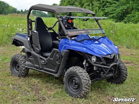 SuperATV مقاوم للخدش 3 في 1 زجاج أمامي قابل للطي لـ 2015-2018 Yamaha Wolverine، مفتوح، مزود بفتحات تهوية أو مغلق بالكامل، 1/4 بوصة بولي كربونات أقوى 250 مرة من الزجاج، صنع في الولايات المتحدة الأمريكية in Saudi Arabia