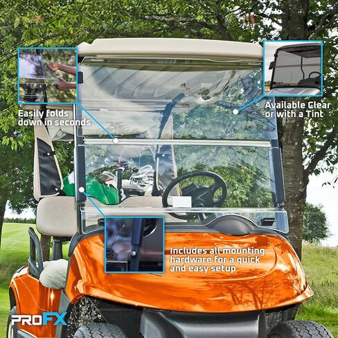 الزجاج الأمامي لعربة الجولف ProFX متوافق مع EZGO RXV | تصميم ملون قابل للطي | يناسب موديلات 2008-2023 E-Z-GO RXV | صنع في أمريكا in Kuwait