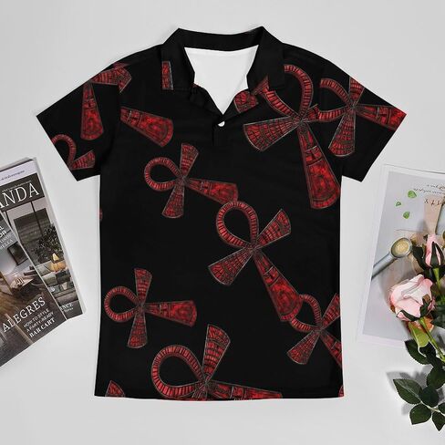 Red Ancient Egyptian Ankh Men's Polo Shirt Short Sleeve T Shirt Casual Summer Golf Shirt Athletic Top in Saudi Arabia