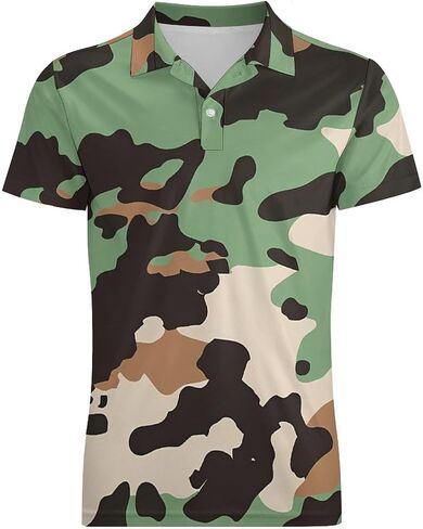 Army Green Camouflage Men's Polo Shirt Short Sleeve T Shirt Casual Summer Golf Shirt Athletic Top in Saudi Arabia