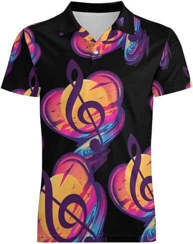 Retro Sunset Note Music Men's Polo Shirt Short Sleeve T Shirt Casual Summer Golf Shirt Athletic Top in Saudi Arabia