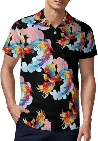 Rainbow Phoenixess Fire Bird Men's Polo Shirt Short Sleeve T Shirt Casual Summer Golf Shirt Athletic Top in Saudi Arabia