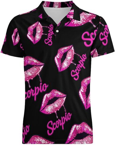 Scorpio Zodiac Birthday Pink Lips Men's Polo Shirt Short Sleeve T Shirt Casual Summer Golf Shirt Athletic Top in Saudi Arabia
