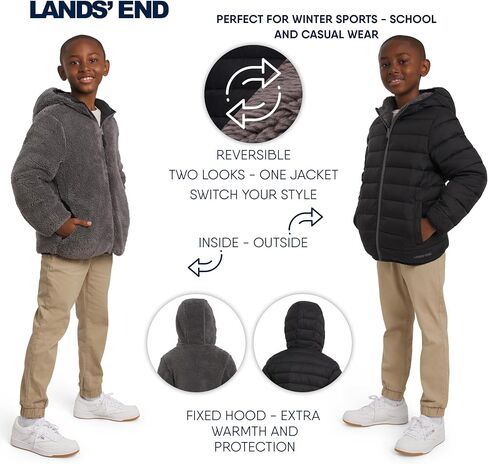 سترة منتفخة معزولة مبطنة بصوف الشيربا الصناعي ذات وجهين للأولاد من Lands' End Boys (S-XL) in Saudi Arabia