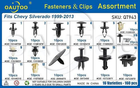 160 قطعة من OAUTOO لسيارة Chevy Silverado 1999-2013، مشبك تثبيت داخلي وخارجي للجسم، مجموعة متنوعة من غطاء المصد، بطانة بطانة الترباس، مجموعة تثبيت عاكس الهواء in Saudi Arabia