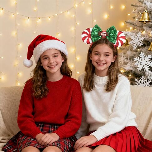 Kiddale Christmas Mouse Ear Headband for Women Girl,Peppermint Candy Glitter Hair Hoop Headwear Accessories for Christmas Party Park Trip Decorations in Saudi Arabia