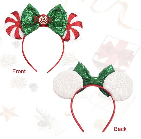 Kiddale Christmas Mouse Ear Headband for Women Girl,Peppermint Candy Glitter Hair Hoop Headwear Accessories for Christmas Party Park Trip Decorations in Saudi Arabia