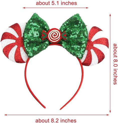 Kiddale Christmas Mouse Ear Headband for Women Girl,Peppermint Candy Glitter Hair Hoop Headwear Accessories for Christmas Party Park Trip Decorations in Saudi Arabia