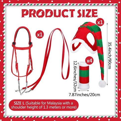 6 Pcs Christmas Horse Accessory Xmas Santa Elf Horse Hat Christmas Santa Horse Leg Wrap with Faux Fur Trim Adjustable Nylon Horse Halter Santa Halter for Christmas Horse Costume Accessories in Saudi Arabia