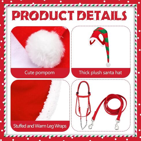 6 Pcs Christmas Horse Accessory Xmas Santa Elf Horse Hat Christmas Santa Horse Leg Wrap with Faux Fur Trim Adjustable Nylon Horse Halter Santa Halter for Christmas Horse Costume Accessories in Saudi Arabia