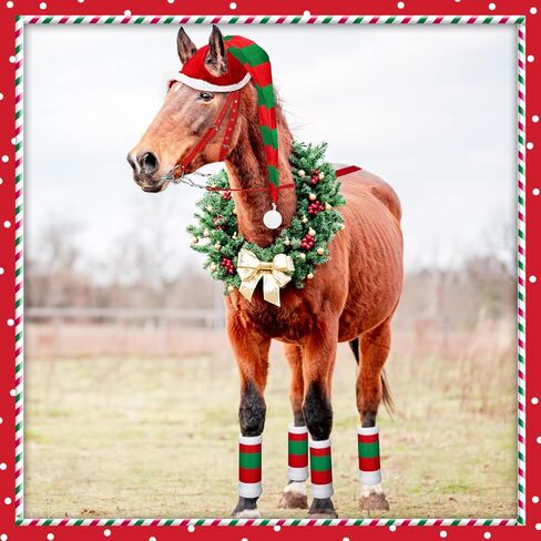 6 Pcs Christmas Horse Accessory Xmas Santa Elf Horse Hat Christmas Santa Horse Leg Wrap with Faux Fur Trim Adjustable Nylon Horse Halter Santa Halter for Christmas Horse Costume Accessories in Saudi Arabia