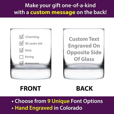30th Birthday Checklist - Whiskey Rocks Glass Gift - Funny Bday Gifts for Women and Men Turning 30-10.25 oz Glasses in Saudi Arabia