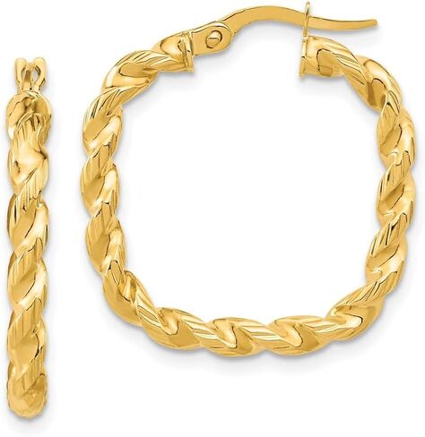 14K Yellow Gold Polished Square Twisted Hoop Earrings in Saudi Arabia