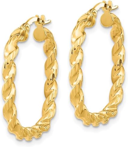 14K Yellow Gold Polished Square Twisted Hoop Earrings in Saudi Arabia