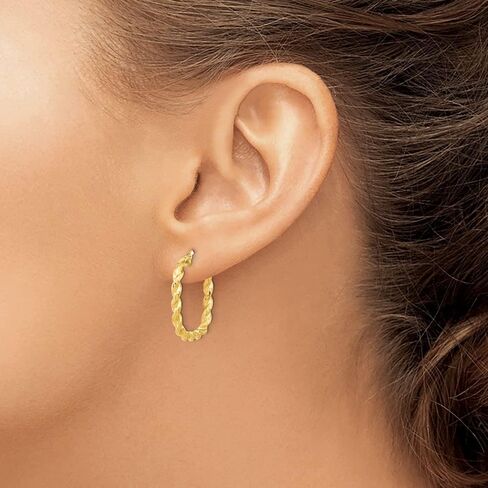 14K Yellow Gold Polished Square Twisted Hoop Earrings in Saudi Arabia
