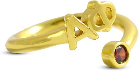 Sorority Shop Alpha Phi Ring- 18k Gold-Plated Wraparound Ring with Garnet Gemstone and Alpha Phi Greek Letters, Sorority Jewelry Gift in Saudi Arabia