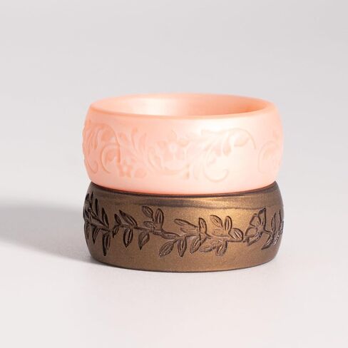 2/4/6 Packs Silicone Rings for Women – Soft & Elegant with Laser-Engraved Floral Vines. Breathable, Comfort-First Design. Stackable, Lightweight Rubber Wedding Bands & Engagement Rings. in Saudi Arabia